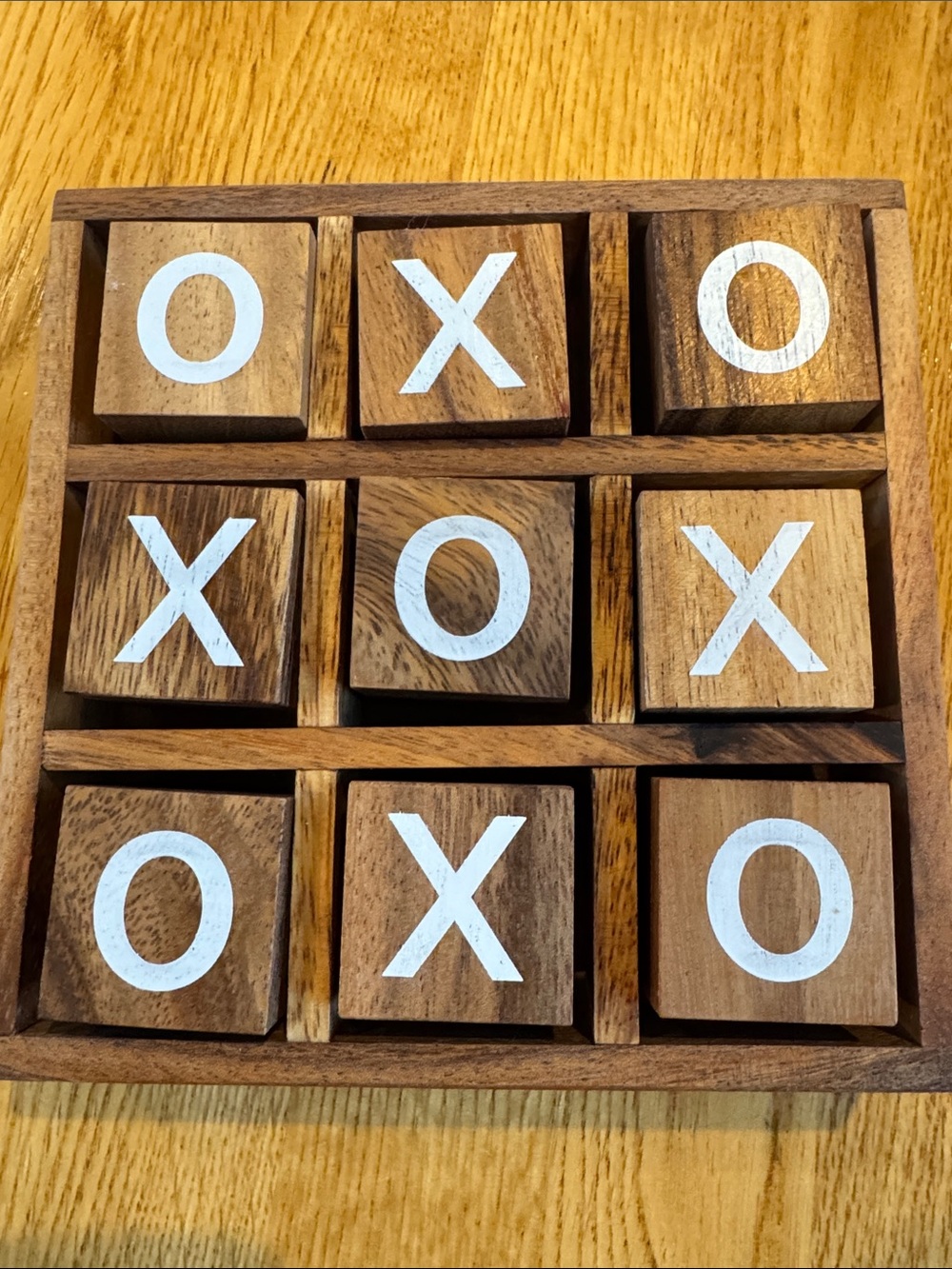 Classic Wood Decorative Bespoke Tic-Tac-Toe Game Set  Dark Wood with White X/O